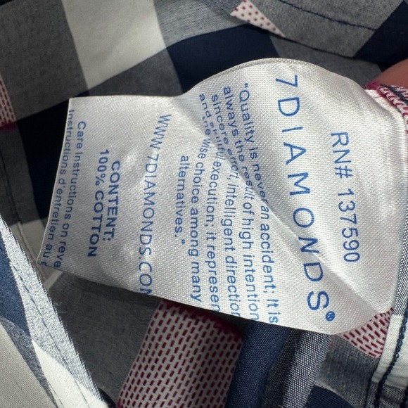 7 Diamonds‎ Shirt Men Small Plaid Button Up Geometric Flip Cuffs Preppy Cotton - Picture 9 of 9